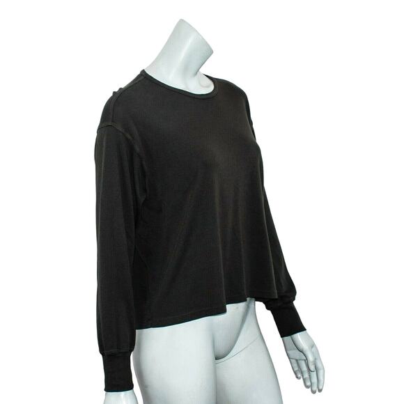 Raquel Allegra Long Sleeve Crew Sweatshirt char Black Size 1 - Picture 3 of 9